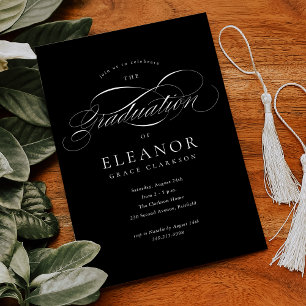 Invitation Black Elegant Calligraphy Graduation Party