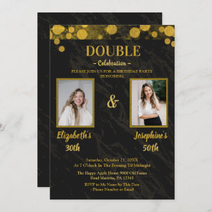 Invitation Black élégant double joint anniversaire 2 PHOTO