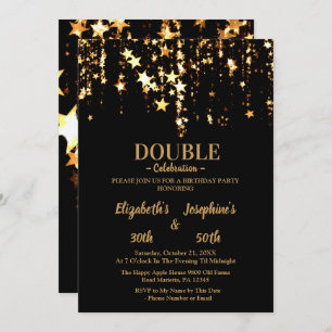 Invitation Black élégant et or étoiles double joint anniversa
