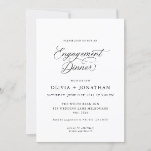 Invitation Black Elegant Moderne Calligraphie Fiançailles Dîn