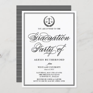 Invitation Black Elegant Script Law School Graduation Party