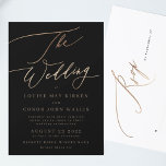 Invitation Black Elegant Simple Gold | Rsvp on back Wedding<br><div class="desc">Elegant Simple Gold Wedding for a formal or informal Wedding. Gold Lettering Black and white with impressive modern calligraphy. Fancy beautiful calligraphy. The Wedding in Faux Foil gold lettering.</div>