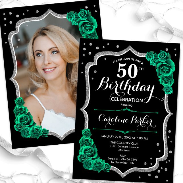 Invitation Black Emerald Green Photo 50e anniversaire (Créateur téléchargé)