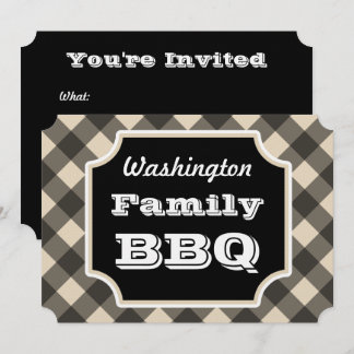 Invitation Black En vichy Family Summer BBQ Pique-nique Invit
