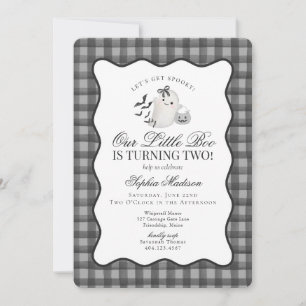 Invitation Black En vichy Preppy Ghost Little Boo 2e annivers