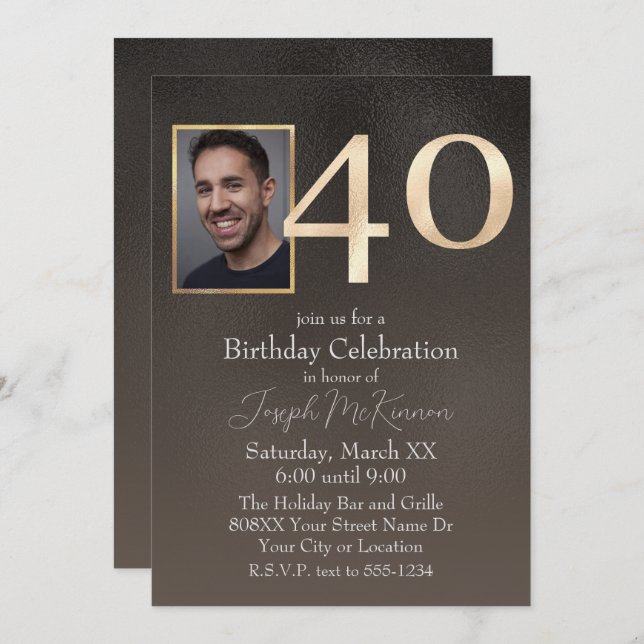 Invitation Black et Brown 40e anniversaire masculin (Devant / Derrière)