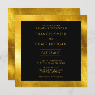 Invitation Black et Faux Gold Foil Mariage moderne