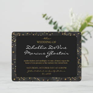 Invitation Black Et Gold Stars Goth Motif
