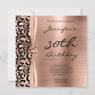 Invitation Black et Rose Gold Leopard Glam 30e anniversaire