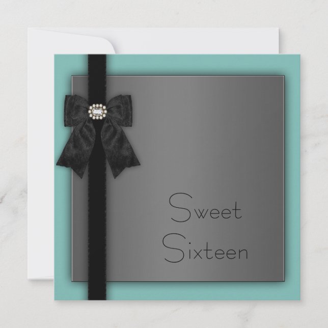 Invitation Black et Turquoise Blue Sweet 16 Anniversaire (Devant)