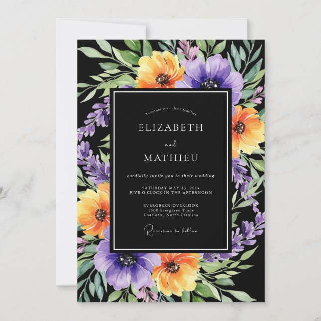 Invitation Black Exquisite Botanical Autumnal Wedding (Devant)