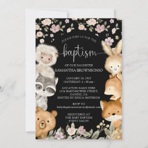 Invitation Black Farm Bear Fox Rabbit Raccoon Baptême