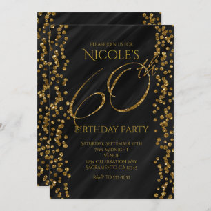 Invitation Black & Faux Gold Parties scintillant Glam 60 60e 