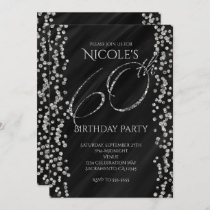 Invitation Black & Faux Silver Parties scintillant Glam 60 60