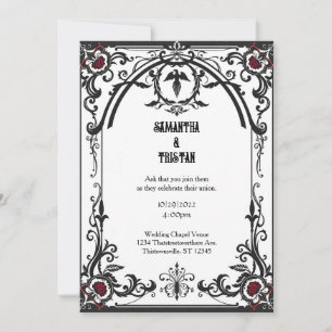 Invitation Black Filigree Rose Frame gothique Vintage Mariage