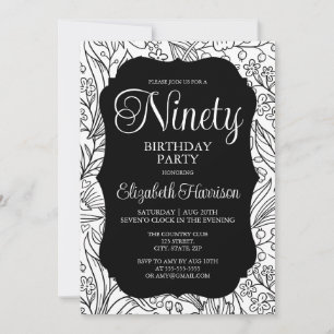 Invitation Black Flora Femme 90e fête d'anniversaire