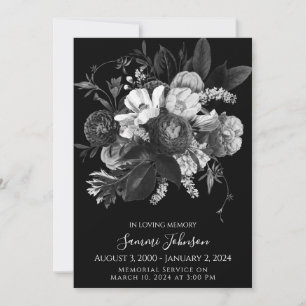Invitation Black Floral Funeral Memorial Annonce