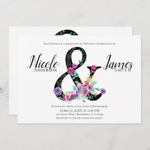 Invitation Black Floral Moderne Ampersand Chic Printemps Mari