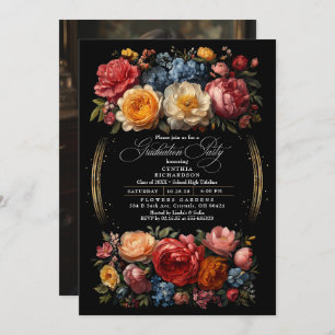 Invitation Black Floral Moody Botanical Chic Graduation Party