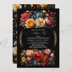 Invitation Black Floral Moody Botanical Gothical Birthday Par
