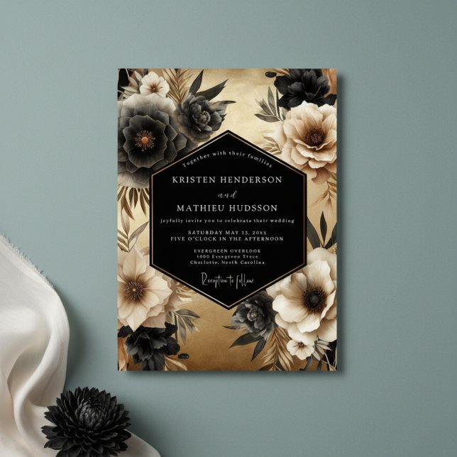 Invitation Black Floral Opulence Wedding (Créateur téléchargé)