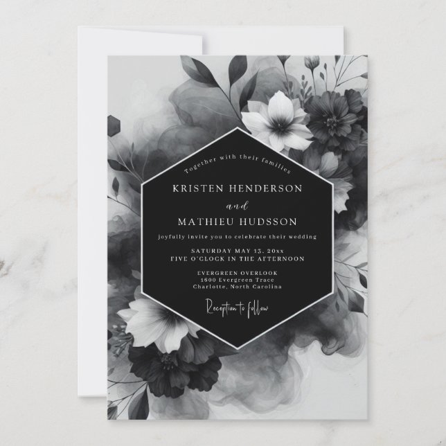 Invitation Black Floral Opulent Wedding (Devant)