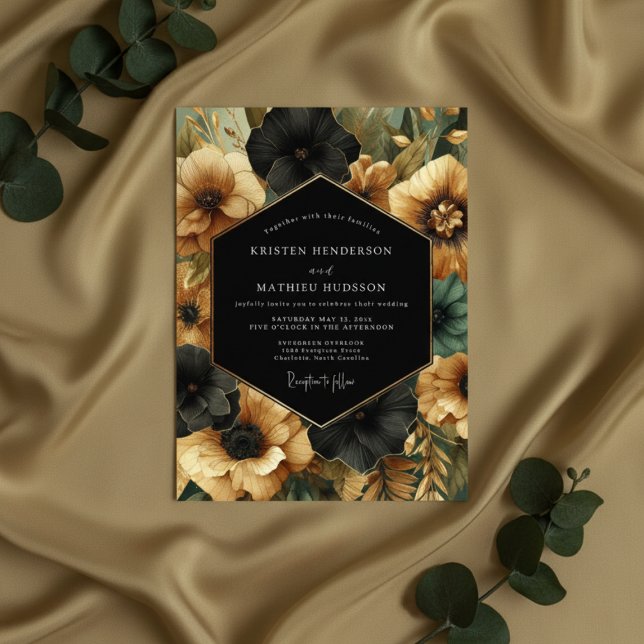 Invitation Black Floral Opulent Wedding (Créateur téléchargé)