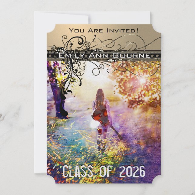 Invitation Black Funky Elegant Swirls Graduation Invite (Devant)