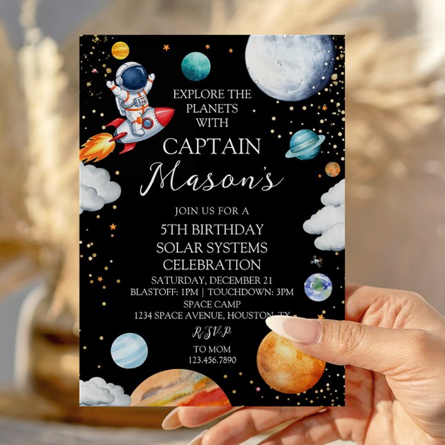 Invitation Black Galaxy Captain Rocket Adventure Kids Bday (Créateur téléchargé)