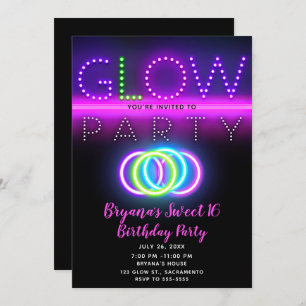 Invitation Black Glow Party Neon Lumières Anniversaire