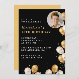 Invitation Black Gold 10e anniversaire Balloon Pho