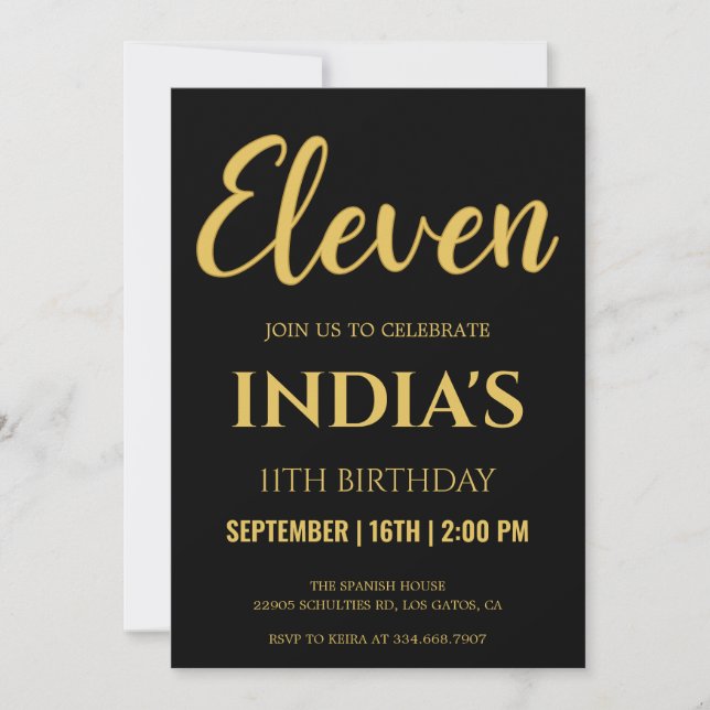 Invitation Black & Gold 11e anniversaire (Devant)