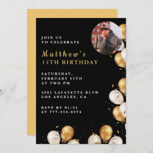 Invitation Black Gold 14e anniversaire Balloon Pho