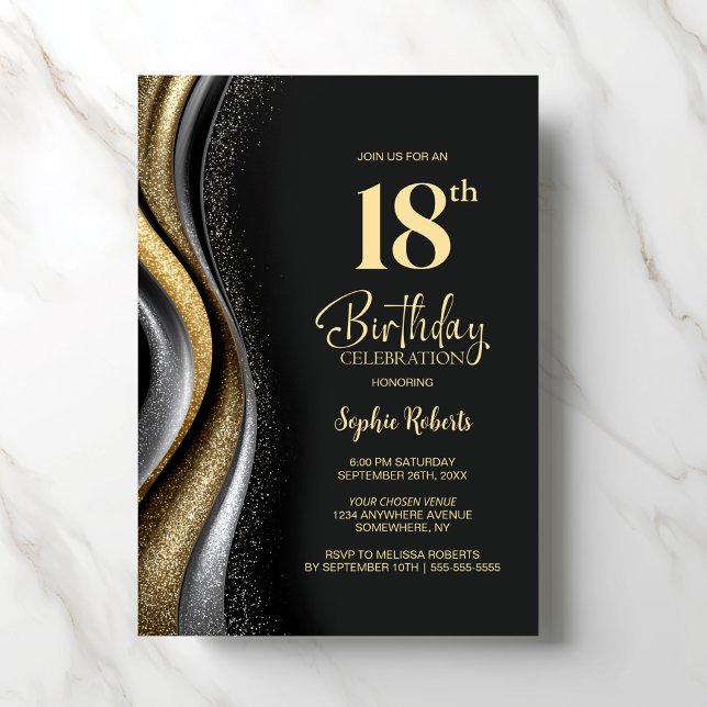 Invitation Black Gold 18th Birthday Party (Créateur téléchargé)