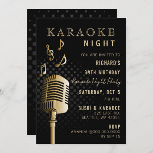 Invitation Black Gold 30th Birthday Karaoke Night Party