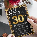 Invitation Black & Gold 30th Surprise Birthday Party<br><div class="desc">Donnez le ton pour une fête mémorable avec nos invitations à l'anniversaire de surprise en noir et or. Ces modèles invitations ont une bordure ornée d'or unique, dressée contre un arrière - plan noir élégant. Les chiffres en or qui attirent l'oeil montrent l'âge du célébrant, faisant de chaque invitation un...</div>