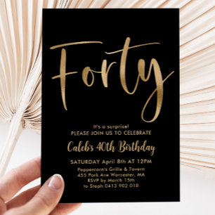 Invitation Black Gold 40e anniversaire Mens moderne
