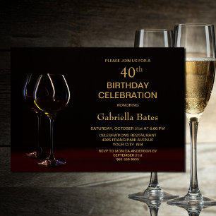 Invitation Black Gold 40e Anniversaire Vin Glass Party