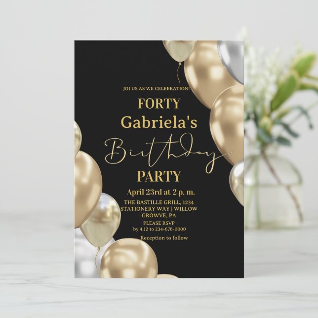 Invitation Black Gold 40th Birthday   (Debout devant)