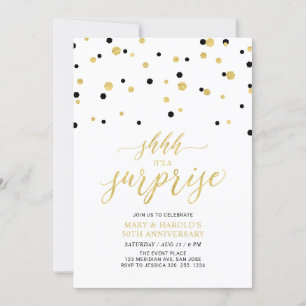Invitation Black & Gold   50e anniversaire de mariage surpris