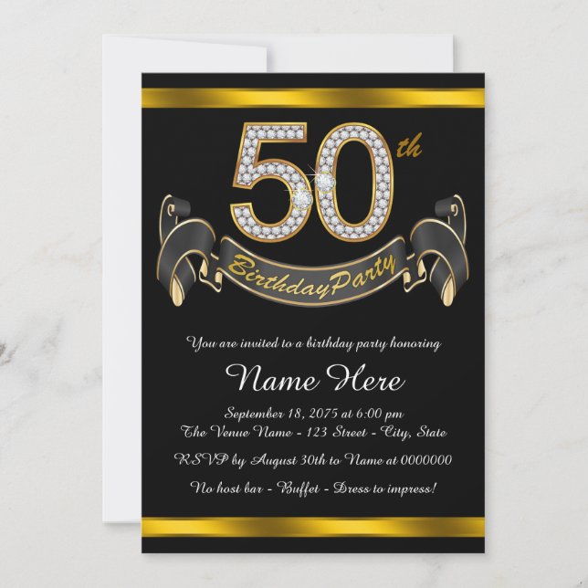 Invitation Black Gold 50th Birthday Party (Devant)
