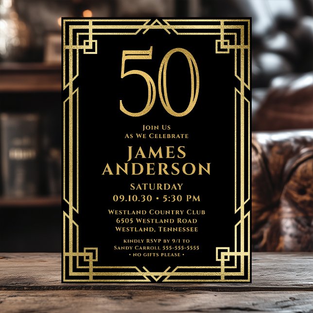 Invitation Black Gold 50th Birthday Photo (Créateur téléchargé)