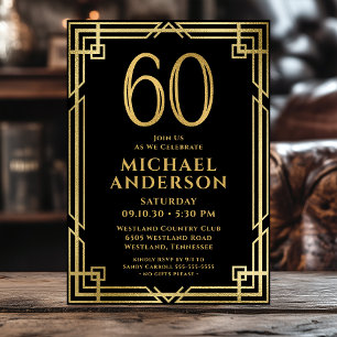Invitation Black Gold 60th Birthday Photo