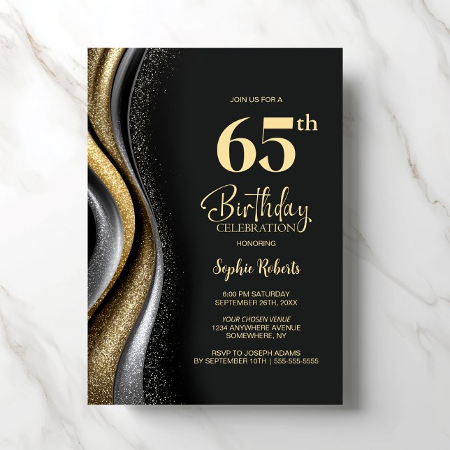 Invitation Black Gold 65th Birthday Party (Créateur téléchargé)