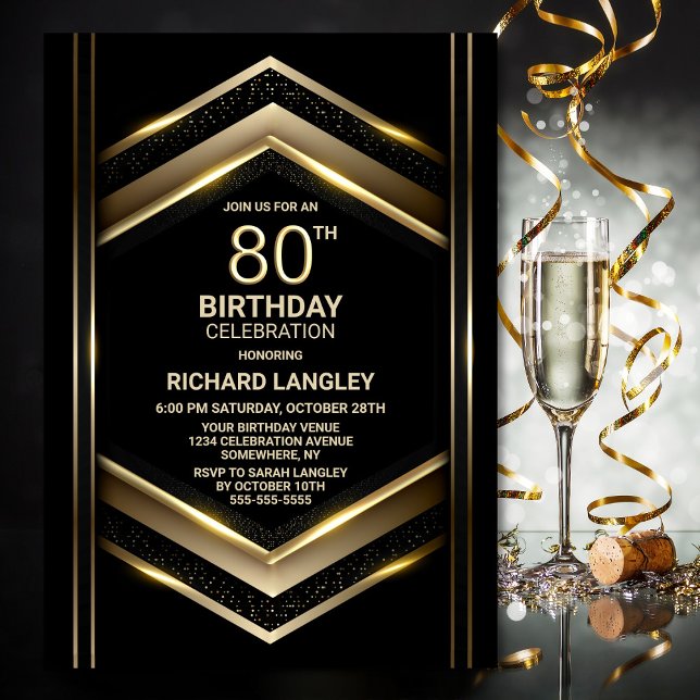 Invitation Black Gold 80e fête d'anniversaire (Créateur téléchargé)