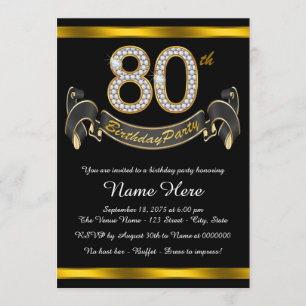 Invitation Black Gold 80th Birthday Party
