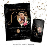 Invitation Black Gold 80th Birthday Party<br><div class="desc">Black Gold 80th Birthday Party Invitation. Une délicate et féminine invitation à la fête du 80e anniversaire sur le thème floral et botanique. Il présente de belles fleurs autour de la photo de la personne d'anniversaire avec un soupçon de classe vintage! Le concepteur est toujours prêt à aider, contactez-la si...</div>