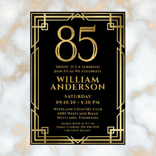 Invitation Black Gold 85e anniversaire Photo Surprise Party