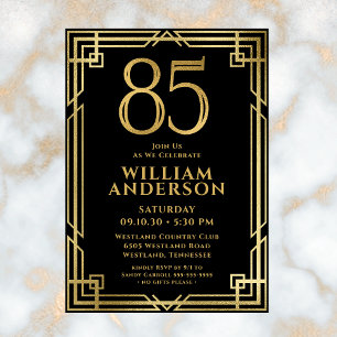 Invitation Black Gold 85th Birthday Photo
