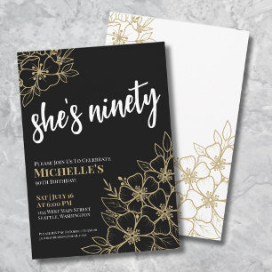 Invitation Black Gold 90th Birthday Party